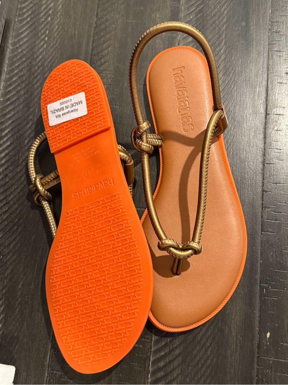 Havaianas Women's Orange Footbed Sandals with Gold Knot Strap